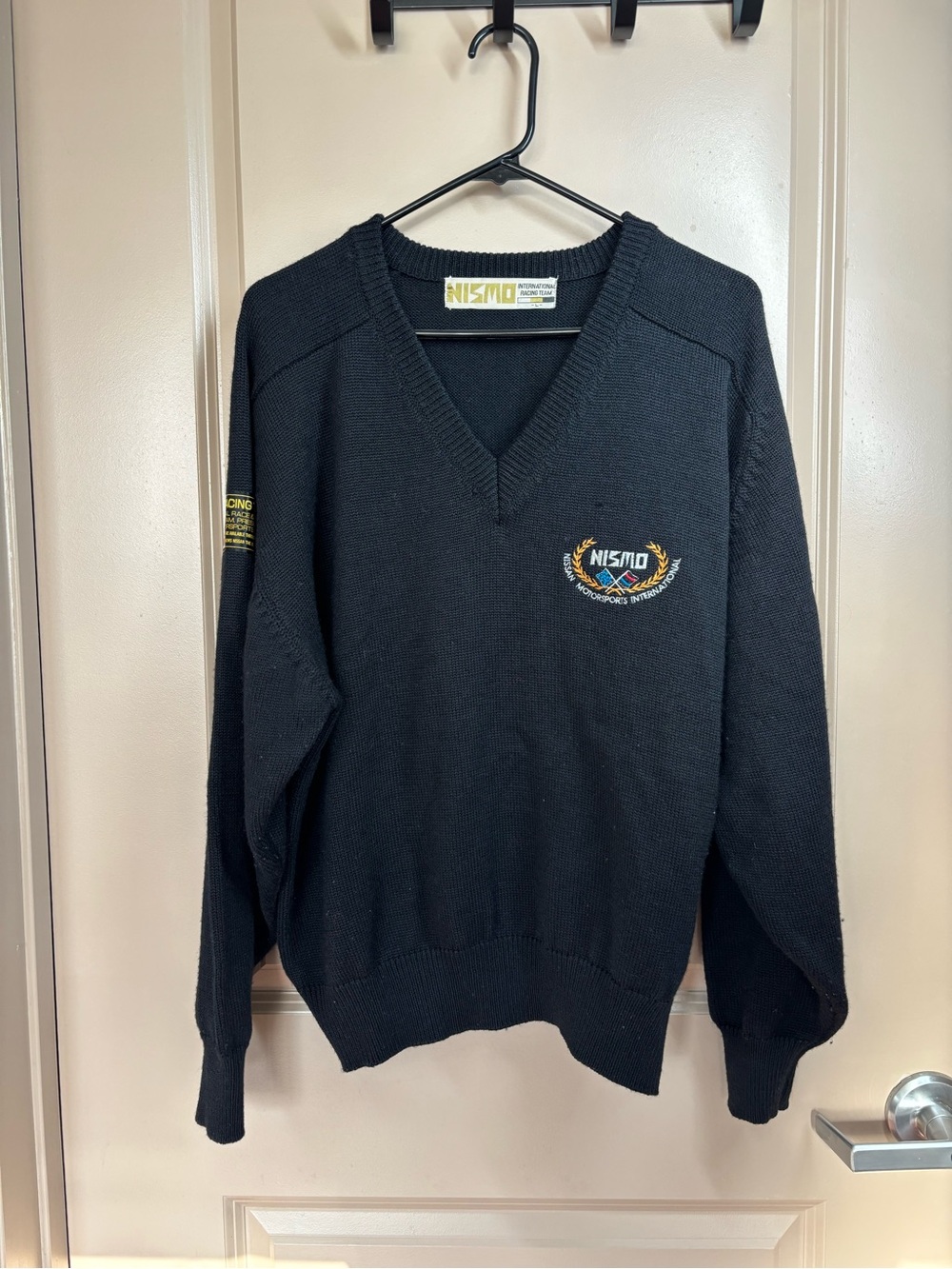 Men's Black V-Neck Motorsport Sweater